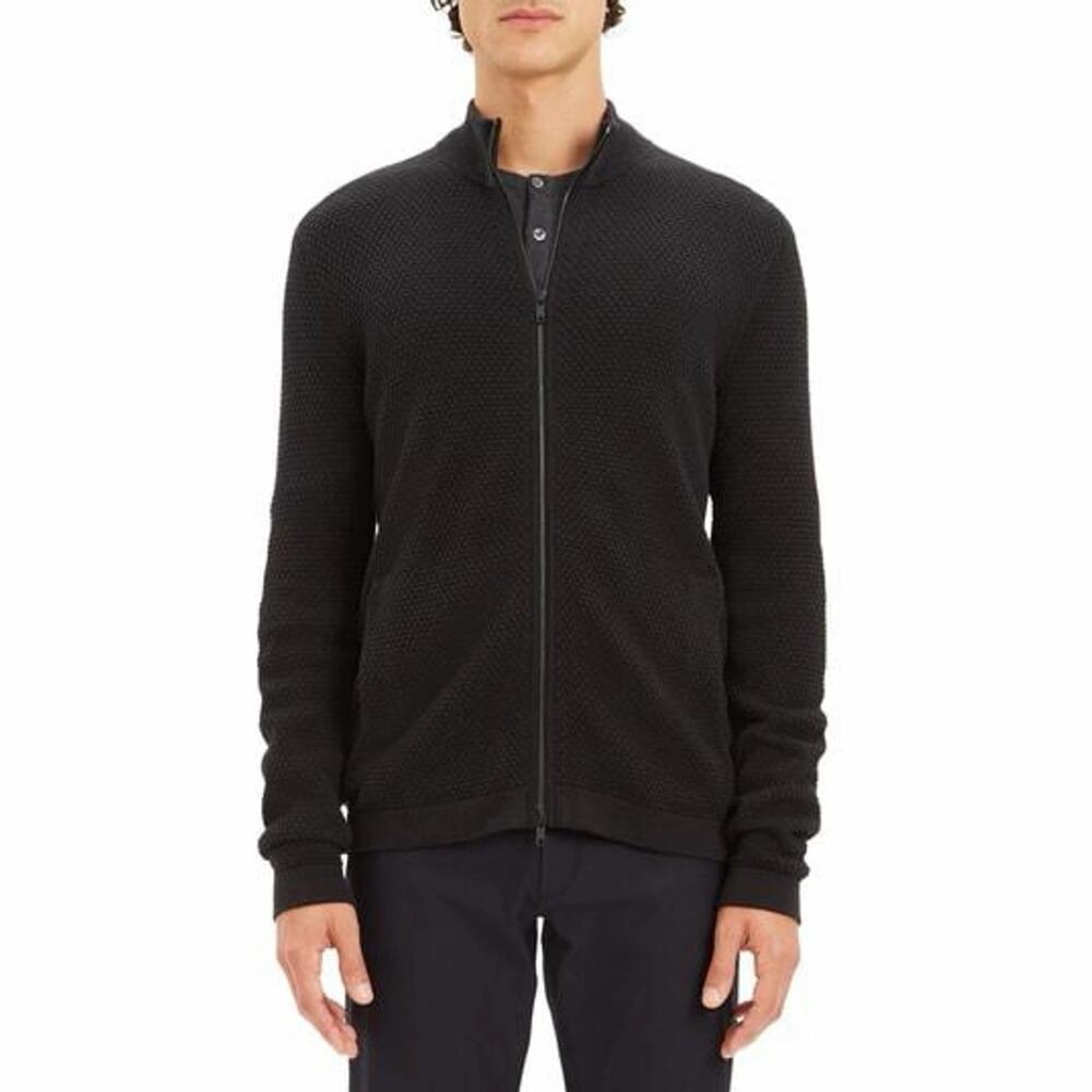 Theory Udeval Breach Full Zip Sweater Slim Fit Black Textured Mens Large
